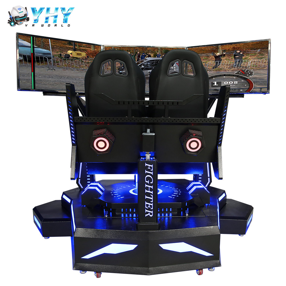 2 Players Three Screen Racing Simulator Adjustable Driving Game Steering Wheel Simulator