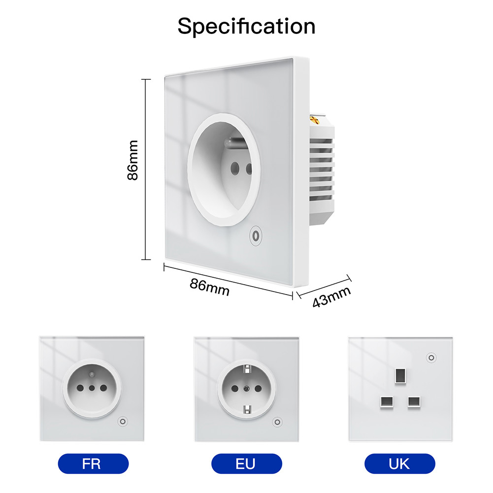 95v Wifi Smart Wall Socket Glass Panel Outlet Power Monitor Relay Status And Light Mode
