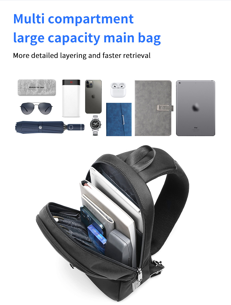 OEM ODM Lightweight Waterproof Crossbody Bag Mens Sling Backpack With Usb Port