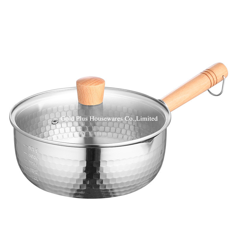 22cm Kitchenware Cooking Stainless Steel Milk Pot With Wooden Handle