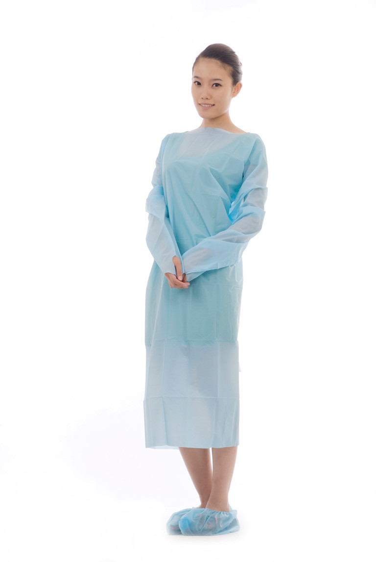 Disposable Medical CPE Isolation Gown With Thumb Cuff