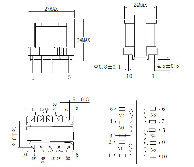 Low Height Electrical Power Supply Transformer , Horizontal Switch Mode Transformer