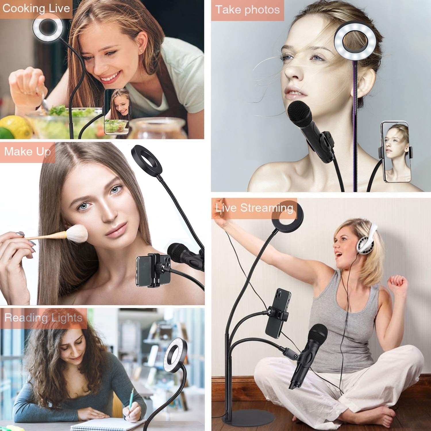 Cold Warm Day 5W 24PCS Ring Light With Flexible Arm , Ring Light With Long Stand