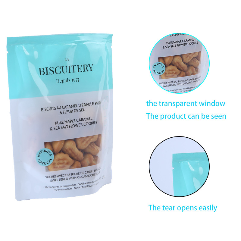 custom printed smell proof plastic bag stand up clear window for biscuit ,candy .coffee ,weeds