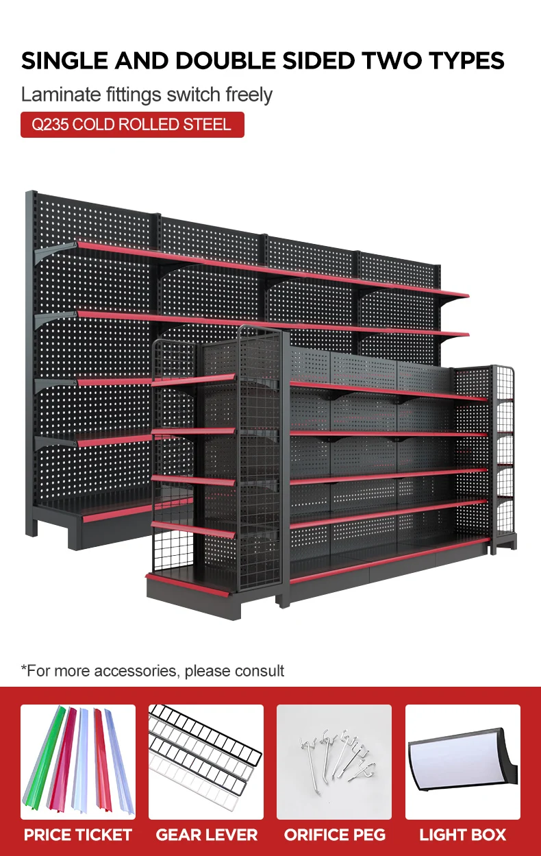 Factory Customized Color Size gondola supermarket shelf rak display rak gondola supermarket wall shelves