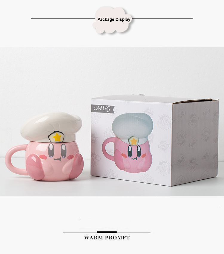 Cute Pink Cartoon Chef Kirby Ceramic Mug Navy Hat 3D Ceramic Coffee Mug for Christmas Holiday Gift