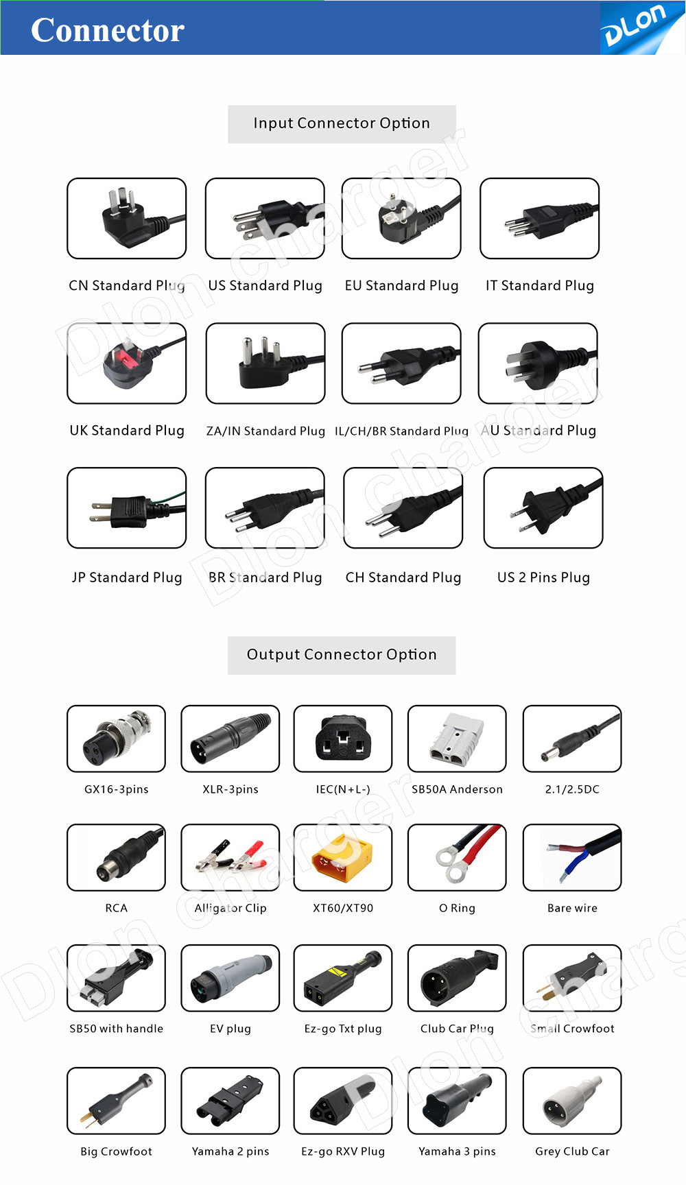Dlon factory 48 volt waterproof golf cart charger portable waterproof charger 48v 18a 48v 20a with ezgo rxv plug