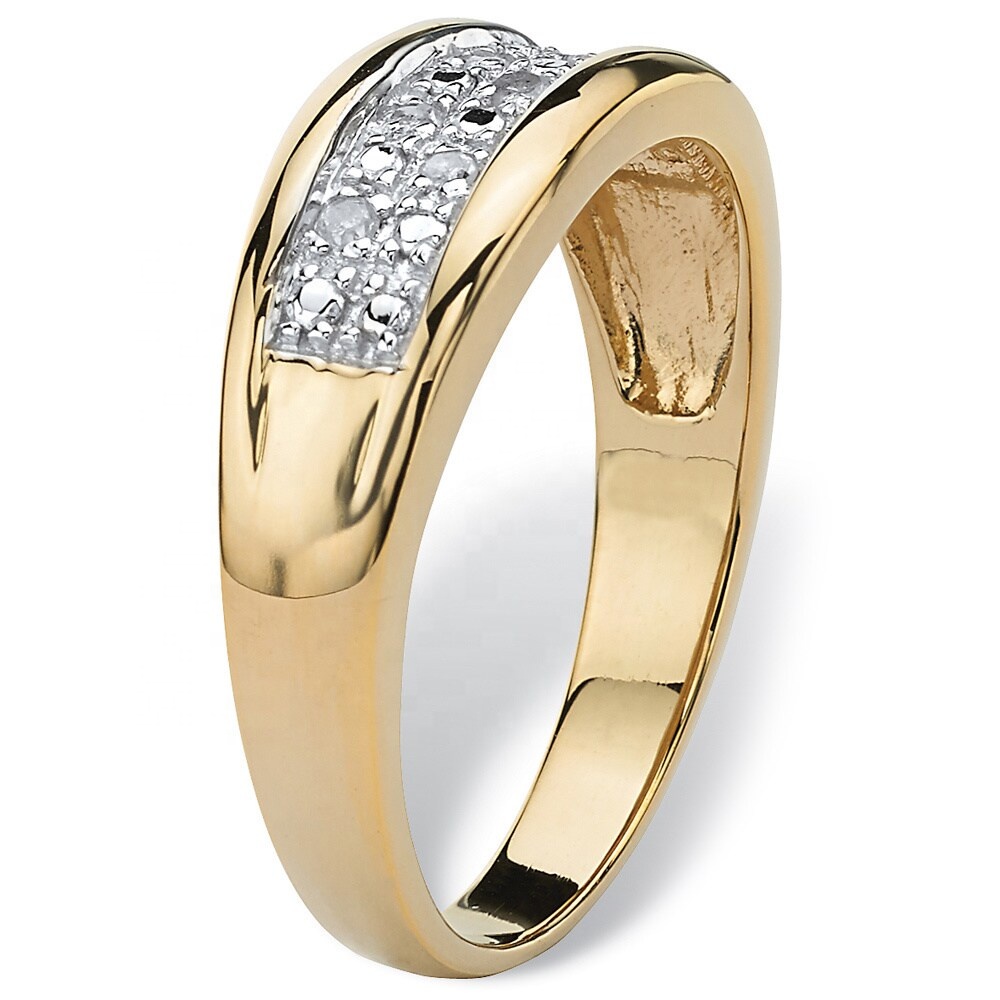 Silver / Brass Men's Prong Set Diamond Wedding Ring In 18k Gold Plating With Pave Diamonds