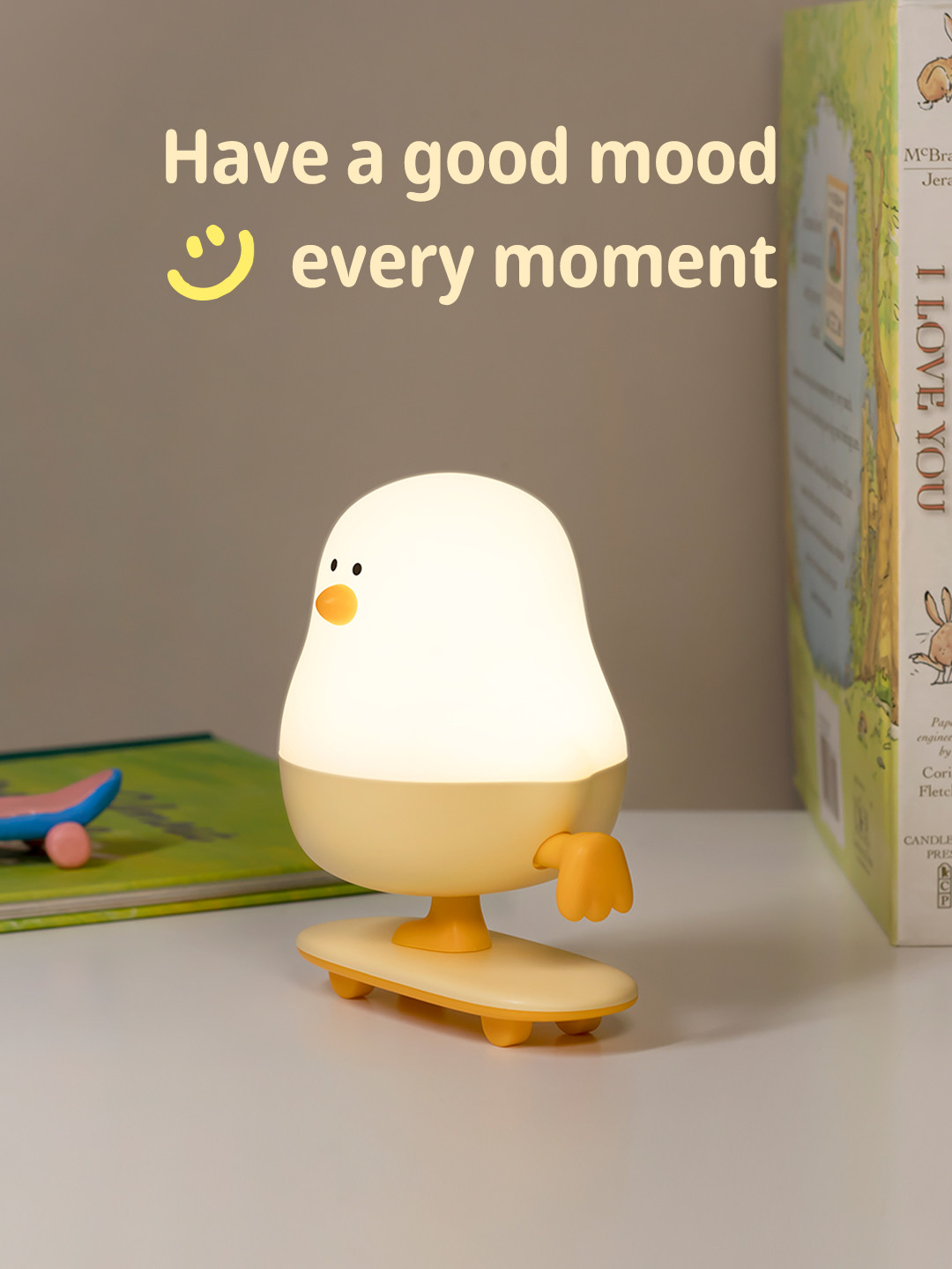Modern Rechargeable LED Skateboard Chicken Night Lamp ABS Bedroom Desktop Decor With Touch Power Holiday Gift For Sleepers