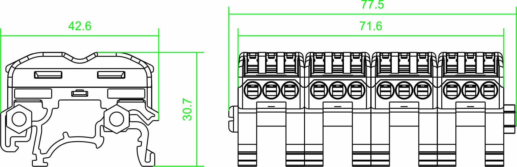 32A 400V Crimp Female Din Rail Spring Terminal Block