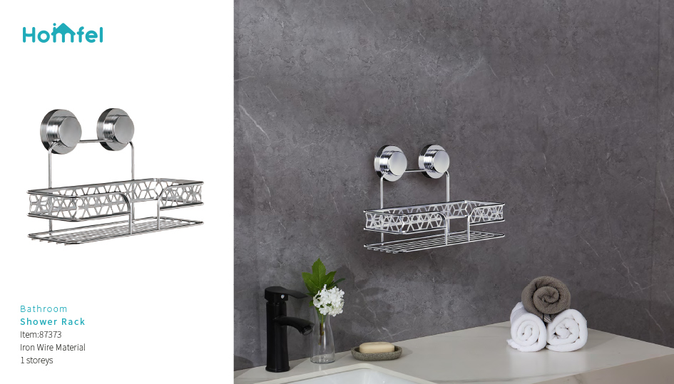 Bathroom Iron Rack Wall Mounted Stickers Wire Basket Shower Caddy 26*10.5*10.4cm Metal