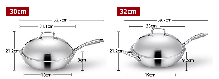 18/8 Stainless Steel Kitchen Non Stick Cooking Pot Wok With SS Lid