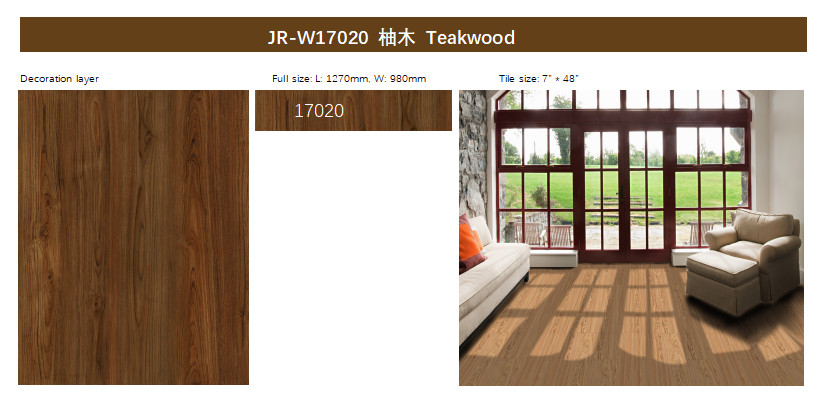 5mm SPC Sheet Flooring Eco Friendly Corrosion Resistant Ultra Light Teakwood Burlywood GKBM JR-W17020