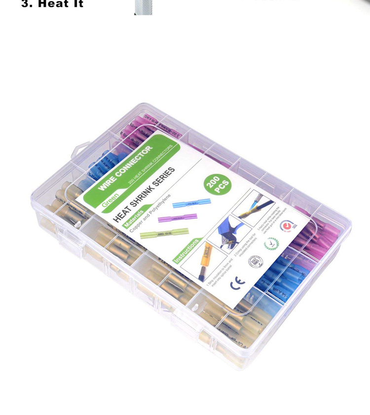Green Heat Shrink Wire Butt Connectors , Crimp Connector Kit 100 Red 60 Blue 40 Yellow