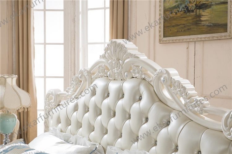 Luxury Royal Bedroom Furniture Set Wooden faux leather Bed 9001