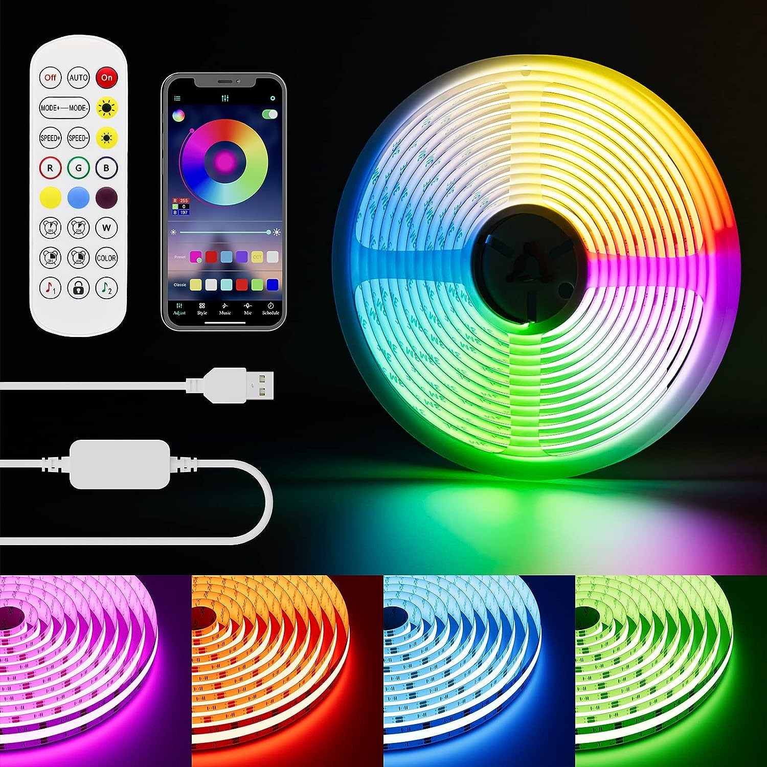 RGB WS2811 IC COB LED Strip Lights Addressable Chasing Color RGB LED Multicolored Strips for Home DIY Lighting Projects
