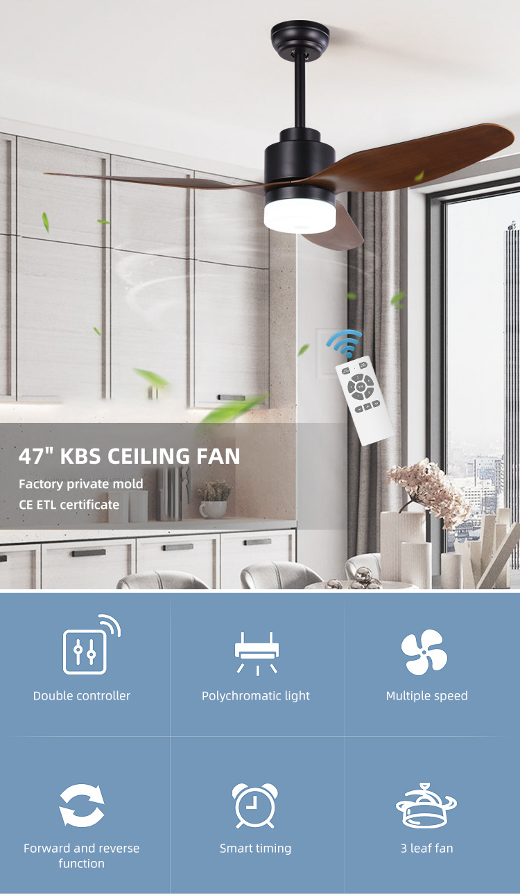 Remote Control 3CCT 47Inch Iron Outdoor ABS Blade Ceiling Fan For Home Office