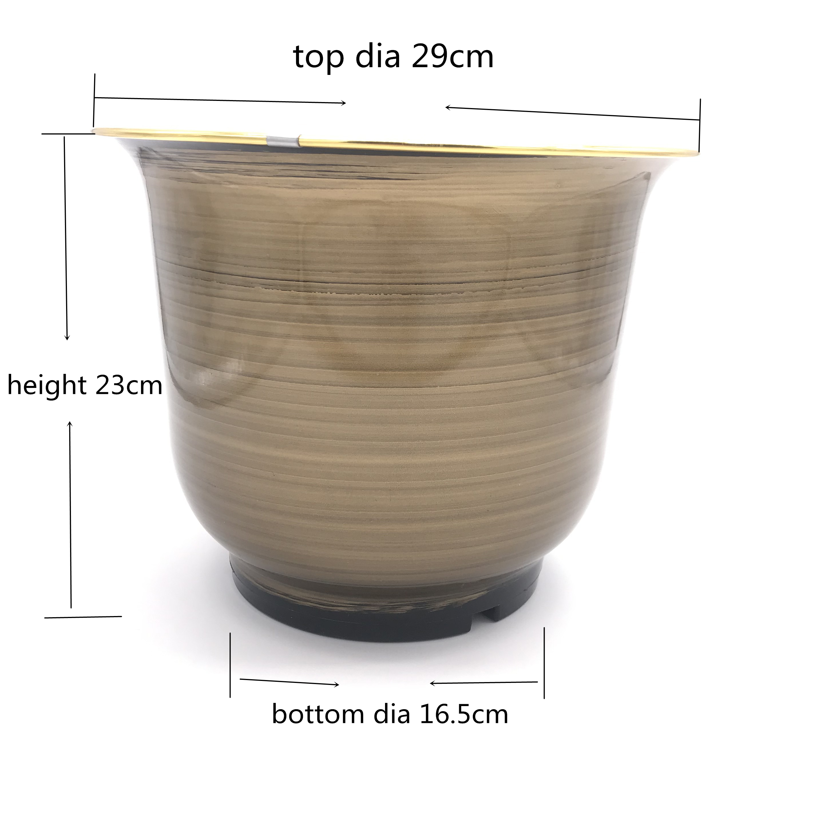 Chinese style light yellow stoving varnish ceramifinish plant pot with gold edge orchid flower pot