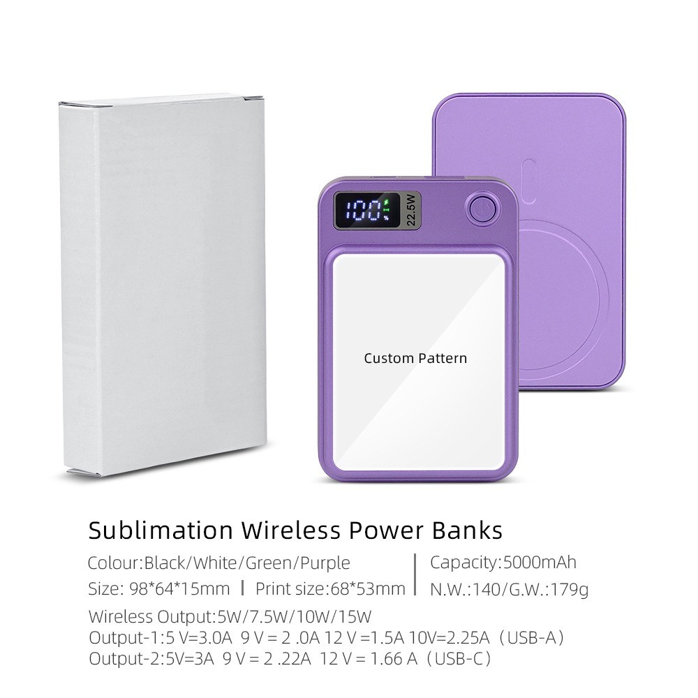 Blank Sublimation Wireless Magnetic Power Bank 5000mAh Portable Fast Charger for Iphone Sublimation Power Bank