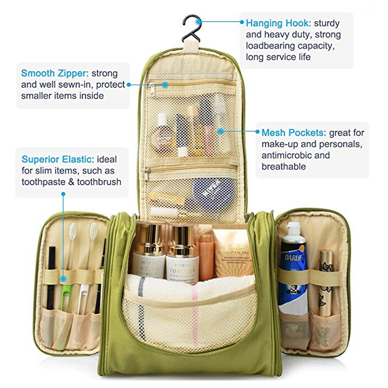 Mens Hanging Travel Toiletry Bag Multi Compartment Heavy Duty Portable