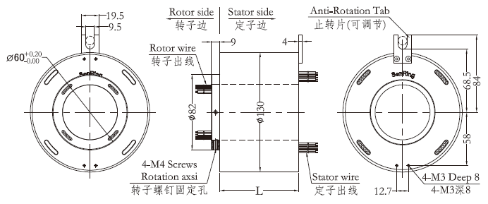 h60130 series H60130 Series(Hollow Shaft)Through Hole Slip Ring slip ring Drawing 