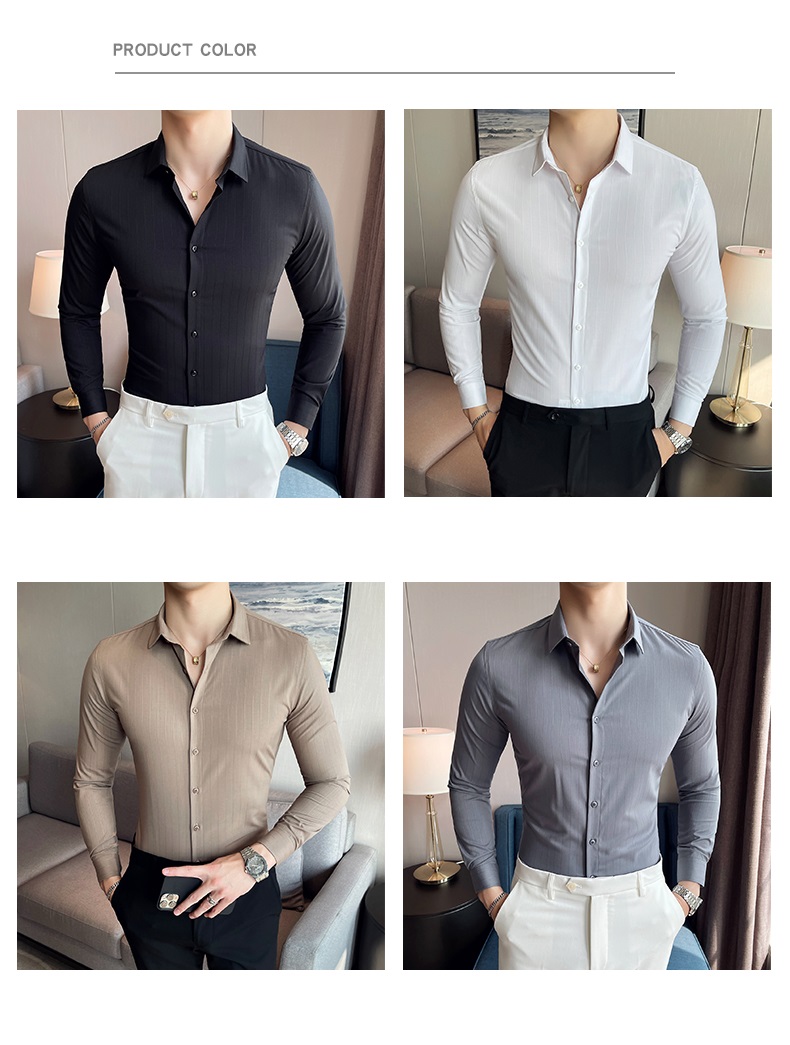 Casual Shirts Turn-down Collar Autumn Fabric Polo Cotton Long Sleeve Mens Slim Fit Shirt