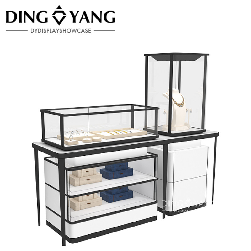 Modern Glass Stainless Steel Fashionable Jewelry Showcase With Led Light