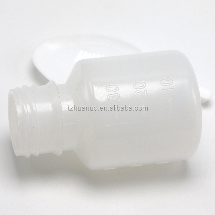 PE Transparent Plastic Bottle for Measuring Liquid Medicine 30mL Capacity and Spoon