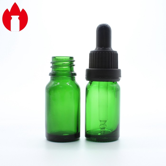 10ml Green Essential Oil Glass Bottle Vial With Plastic Dropper Cap