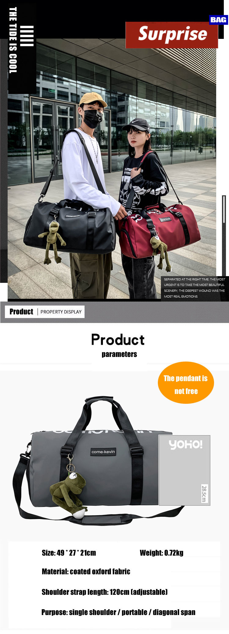 45L Lightweight Gym Duffle Bag Sport Gym Bag With Shoe And Wet Compartment