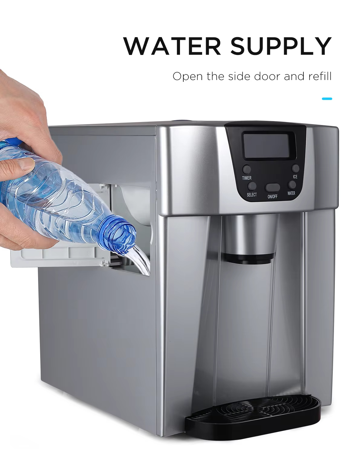 UV printing 2 in 1 Water Dispenser 20kg Bullet Ice Making Small Home Commercial Ice Maker Machines for Business Automatic