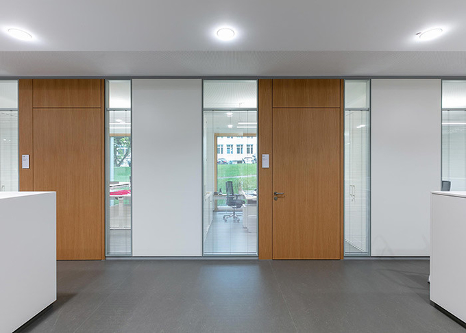 Wood Grain Solid Partition Wall With Glass Sliding Door Double Glass With Frame Pocket Door