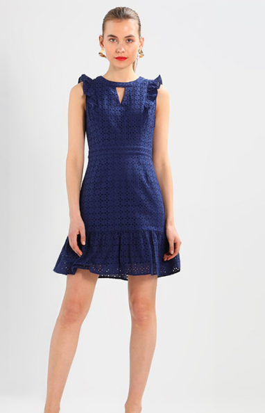 100% Cotton Women Blue Sleeveless Mini Dress
