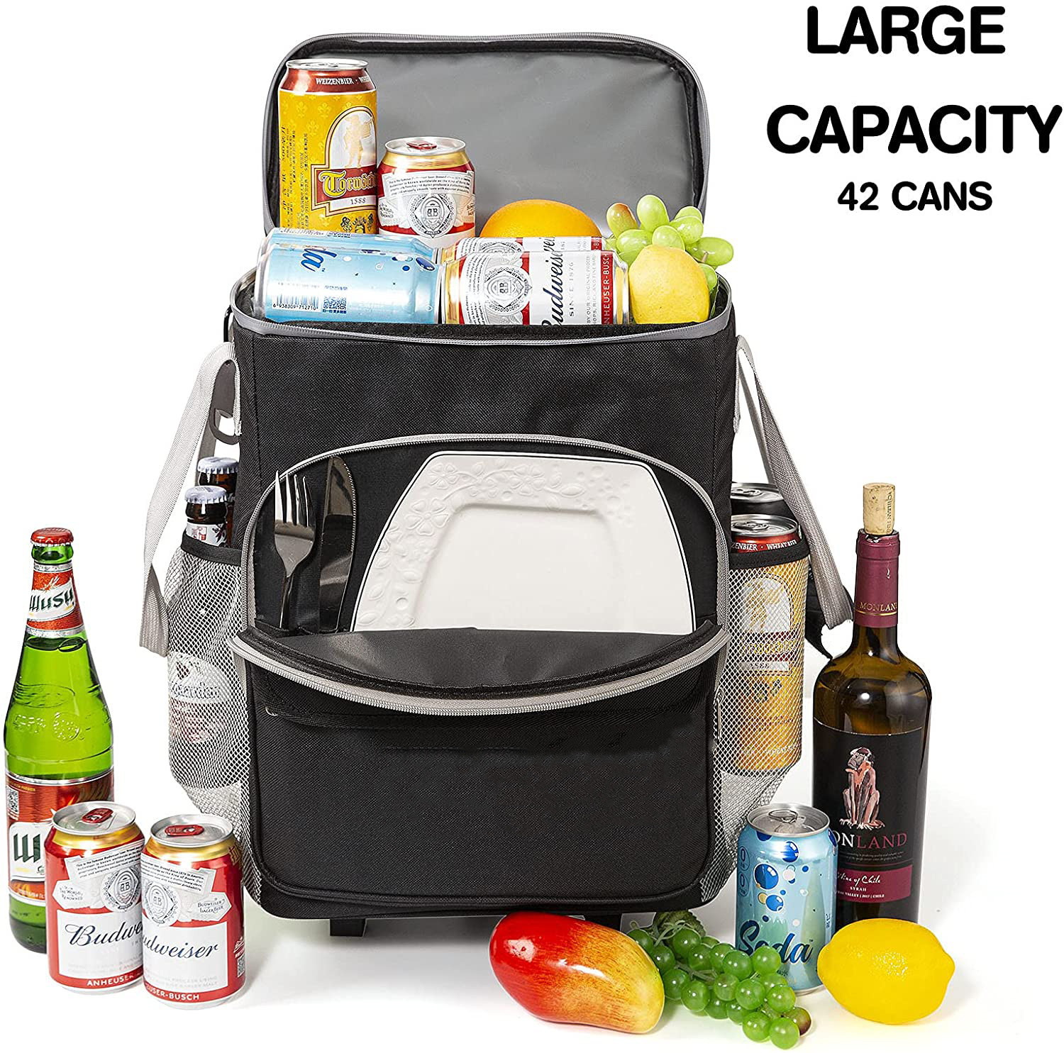 Picnic Insulated Trolley Cooler Bag With Wheels Cart Keep Cool Warm 2x8x15"
