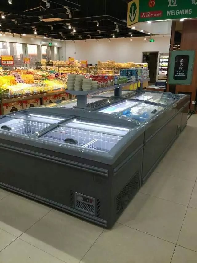 Supermarket Sliding Glass Door Island Freezer For Frozen Food Free Combination