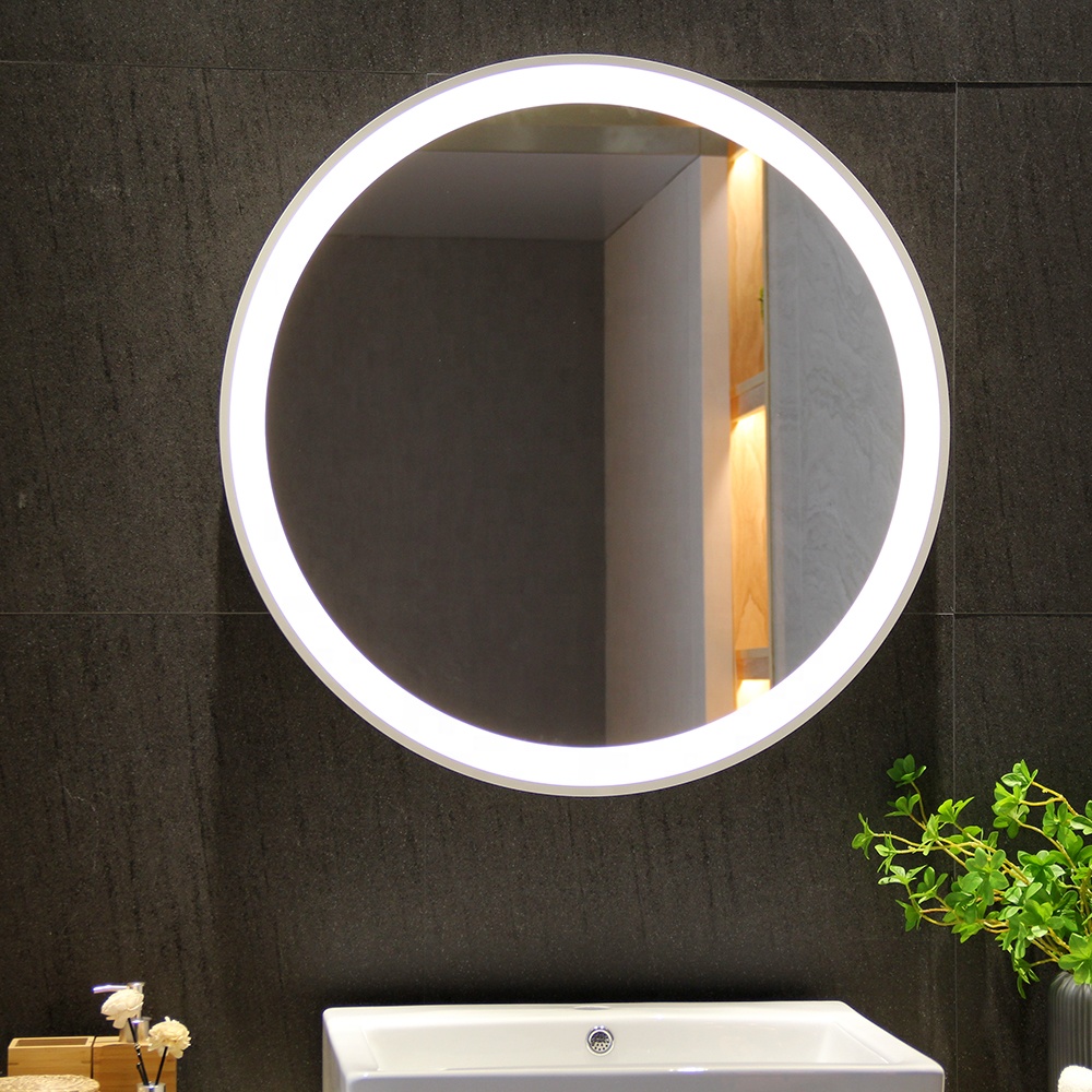 Smart Private Label Round Lighted Bathroom Mirror With Clock Ice Flower Frosted