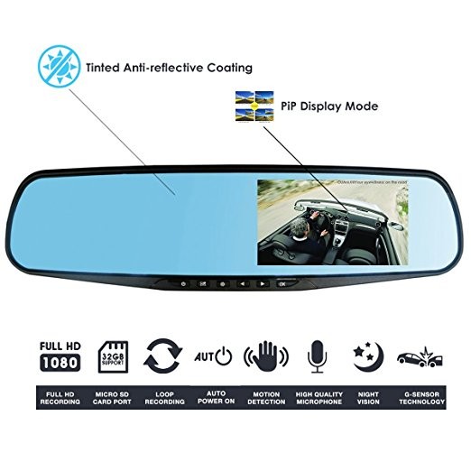 4.3" LCD Multi Camera Motion Activated Dashcam DVR FHD 1080p Dual Lens