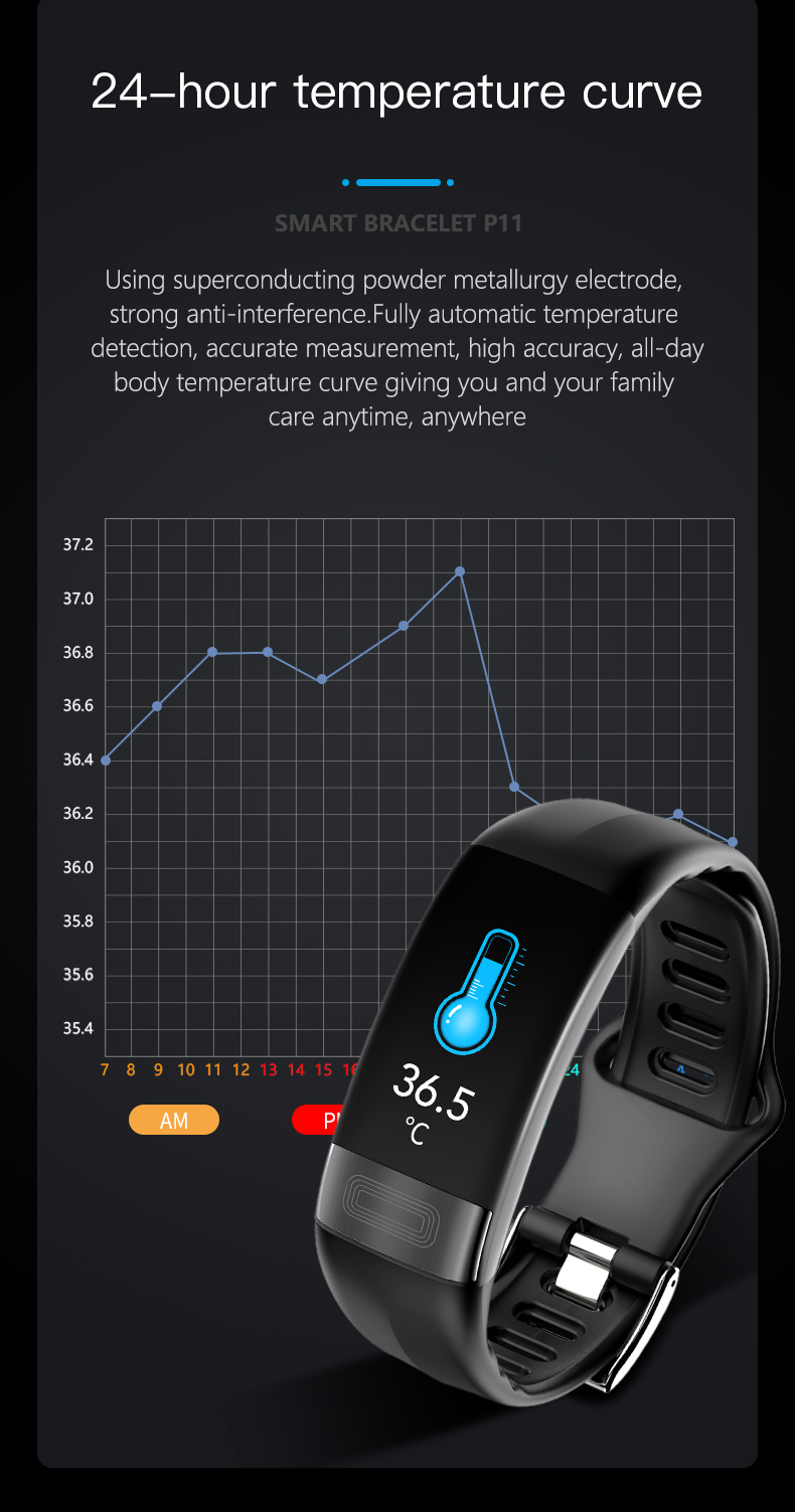 Detecting PPG ECG Temperature Bracelet IP67 Smart Bracelet Heart Rate Blood Pressure