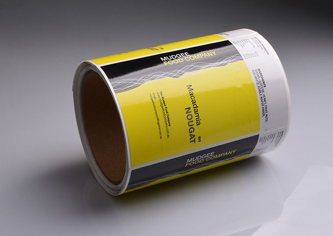 Glossy self adhesive paper Almond Macadamia Sour Cherry nougat food container packaging labels in roll