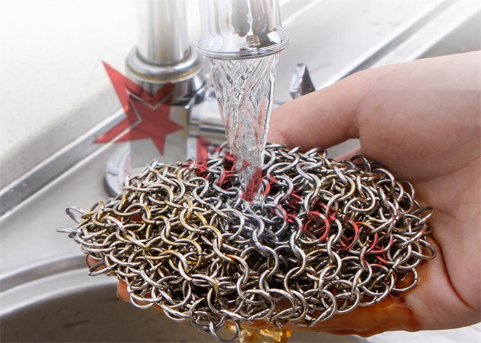 6'' SS Round Cookware Chainmail Scrubber Cleaning Cast Iron Pan