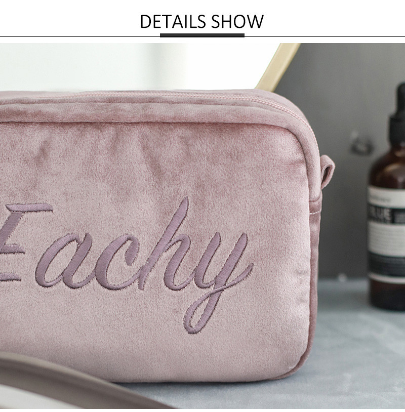 Small Letter Embroidery Plain Soft Velvet Makeup Bag For Brushes