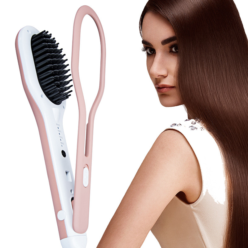OEM / ODM Ceramic Hair Straightener Brush Comb Curler Set With Clip