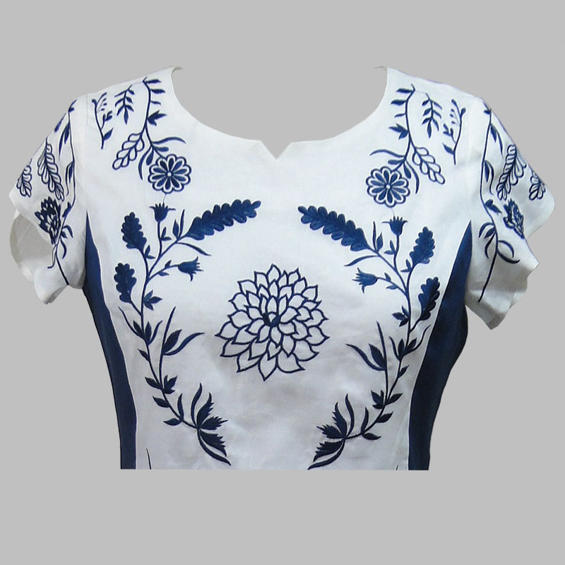 Hot Selling Woman Embroidery Short Sleeve Summer Autumn Lady Maxi Dress
