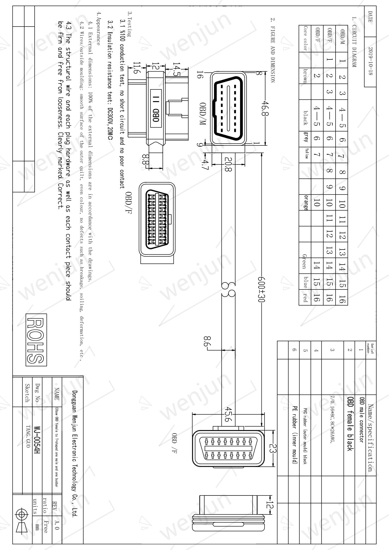 T Splitter Type OBDII Diagnostic Cable Flat For Automotive Industry