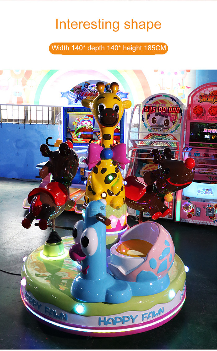 Funfair Fiberglass Giraffe Merry Go Round Coin Operated For Kids 3 Players