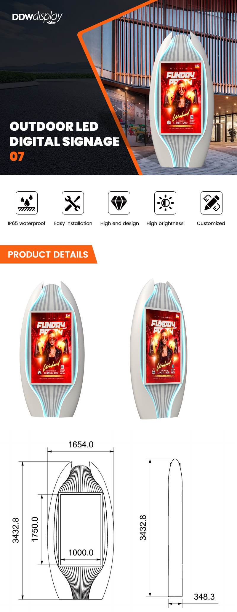 High brightness 10000nits IP65 P4 P5 P6 P8 P10 mupi digital led signage display digital