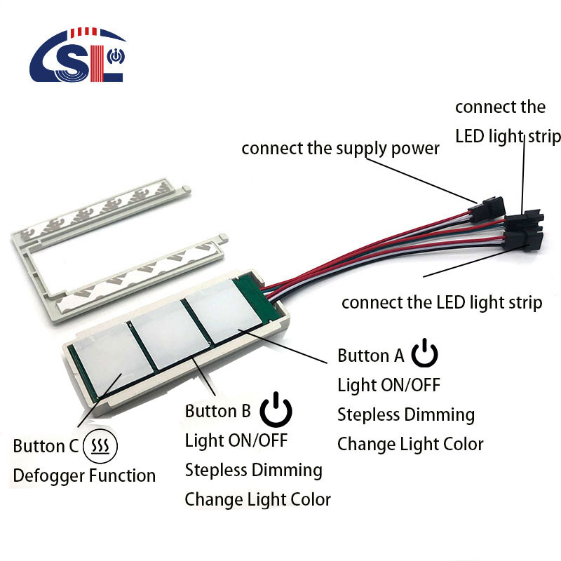 60W Smart Three Buttons Stepless Dimming Mirror Touch Sensor Control Switch for Bathroom LED Mirror Defogger