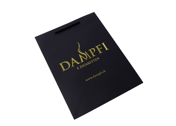 Black Printed Paper Bags With Custom Gold Foil Logo Cotton Handle Rope Pantone Colors