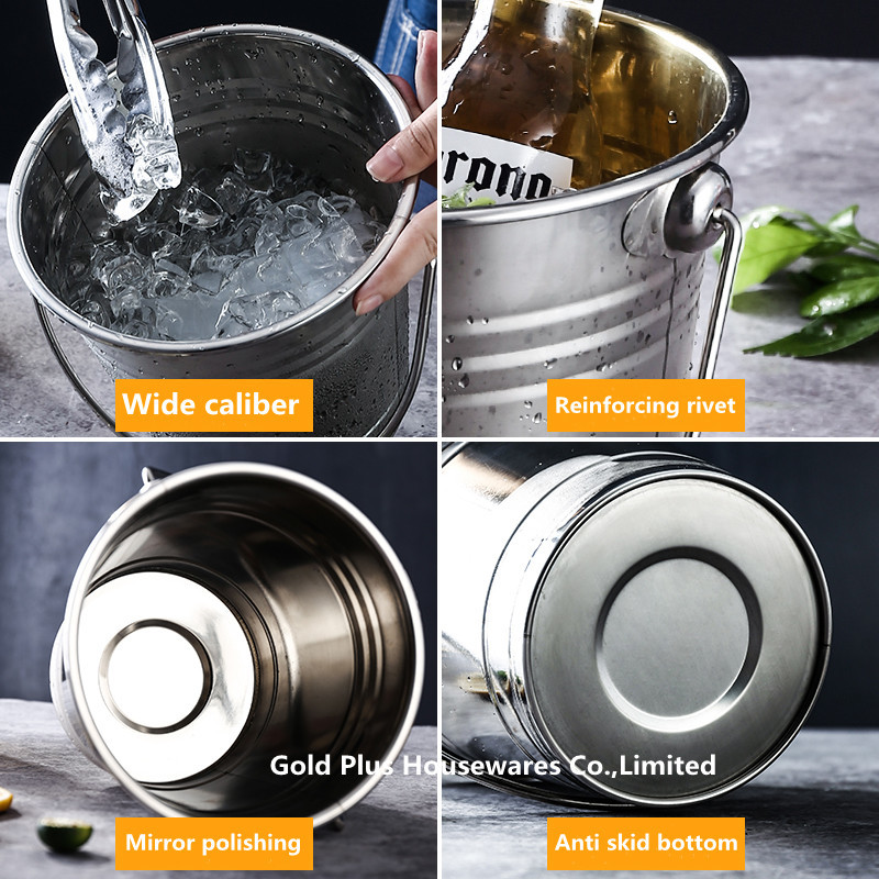 0.8L Promotion outdoor stainless steel ice bucket with handle for bar metal champagne beer wine keg cooler