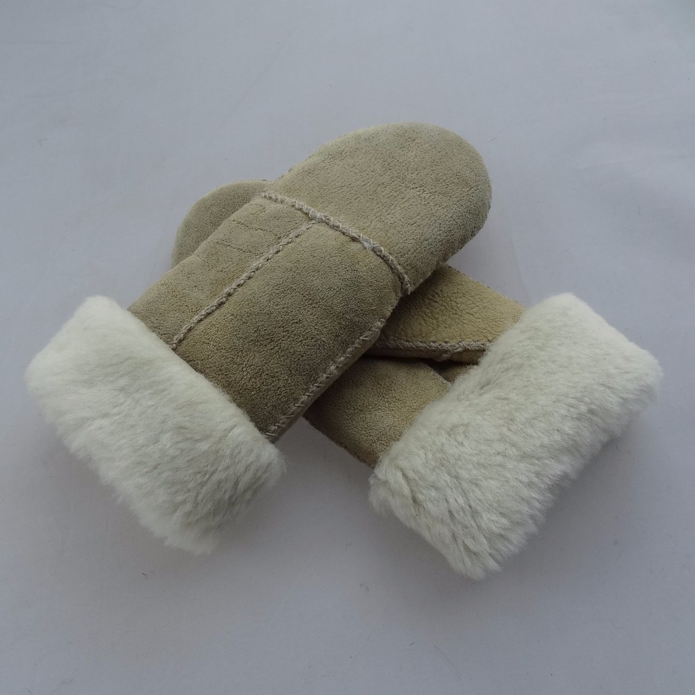 Women'S Shearling Skin Leather Mitten Gloves Double Face Lamb Fur Material